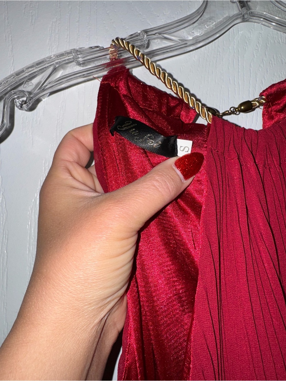 Yu Fei Wine Red With Gold Halter Maxi Dress - Picture 6 of 6